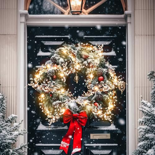 8.86ft Christmas Garland with Lights and White Berry Decor - Flexible Holiday Decor
