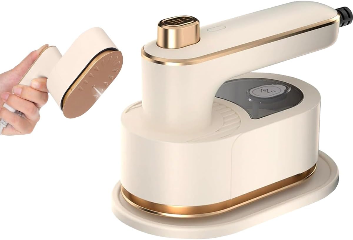 Skiennix Portable Mini Handheld Steam Iron - 180° Rotatable Design for Travel & Home Use (White)