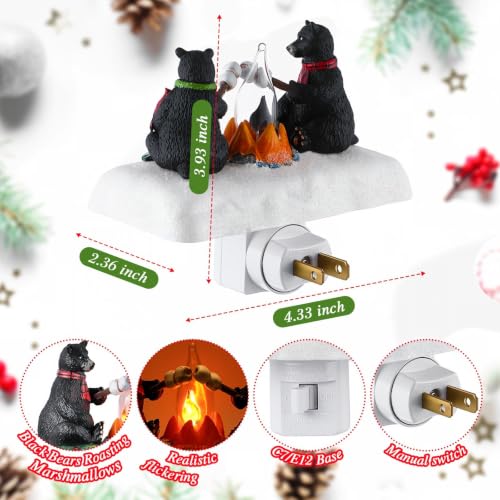Christmas Night Light with 3D Bear Campfire Scene, Wall Plug-In Decor