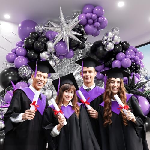 Purple and Black Balloon Arch Kit with Confetti - 125pcs for Parties