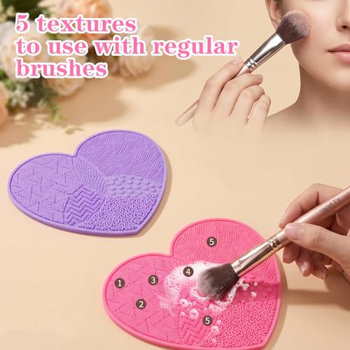 Elegaperma 2Pcs Silicone Makeup Brush Cleaning Mat Heart Shaped