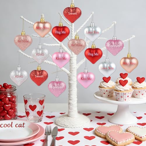 YIYA 24 Pcs Valentine's Day Heart Ornaments Glitter Shaped