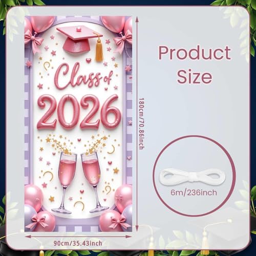 Class of 2026 Graduation Door Cover Banner - Pink Grad Cap & Champagne