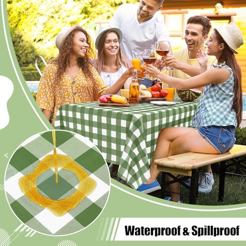 3-Pack Sage Green Checkered Disposable Tablecloths - 54x108 Inch Waterproof Plastic Covers for Parties & Picnics