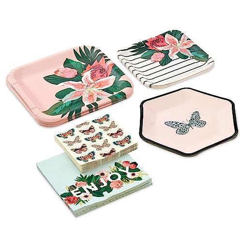 Hallmark Pink and Green Floral Party Supplies Set for 16 Guests