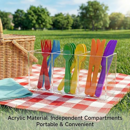 Daxilonyz 3-Section Acrylic Cutlery Organizer, Transparent Medium Holder