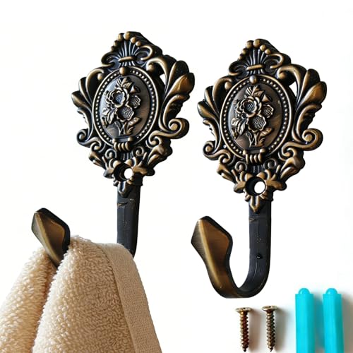 2Pcs Vintage Bronze Rose Pattern Curtain Tiebacks - Zinc Alloy Wall Hooks