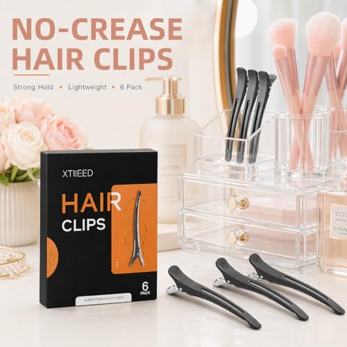 Hair Sectioning Clips 6-Pack No Crease Duck Bill Clips Black