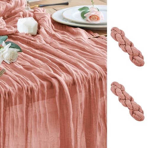 Dark Rose Cheesecloth Table Runner 10ft Pack of 2 Boho Gauze Decor
