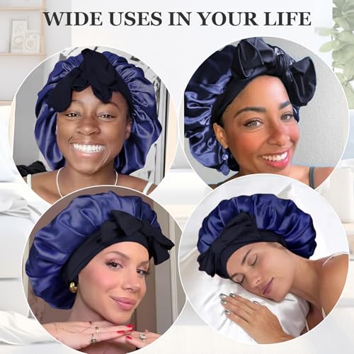 Satin Bonnet for Sleeping Adjustable Hair Cover with Tie Band