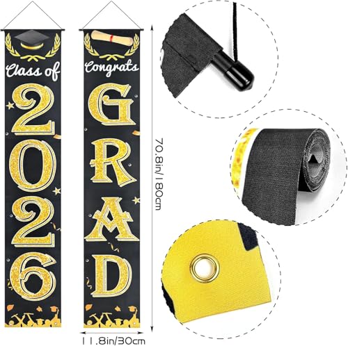 Black Gold Graduation Banner Set for Class of 2026 - Congrats Grad