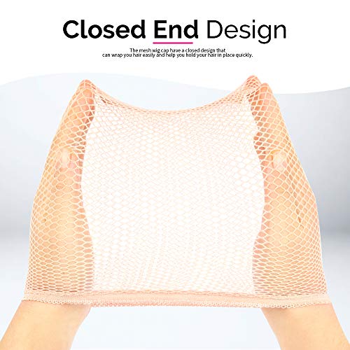 FANDAMEI Light Brown Mesh Wig Caps, 4 Pack Closed End Hair Net Liners