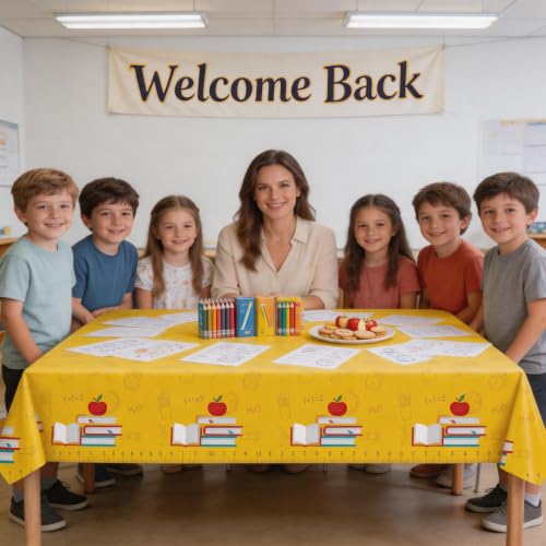 Yellow School-Themed Disposable Tablecloth for Classroom Events