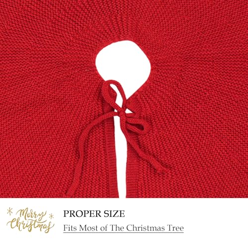 Red Knitted Christmas Tree Skirt 24 Inches - Rustic Holiday Decor