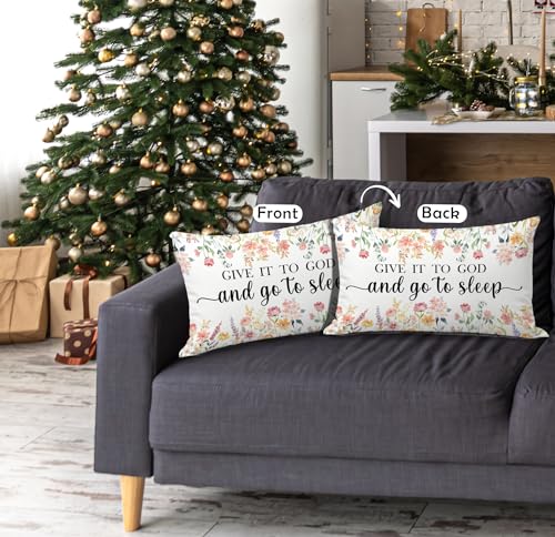 Give It to God Christian Pillow Cover 12x20 Floral Watercolor - Religious Gift, Christian-pillow Covers-02
