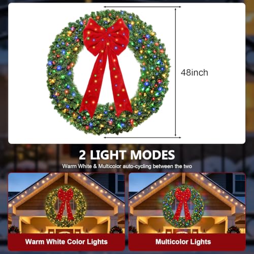 48-Inch Artificial Christmas Wreath for Outdoor Decor with Red Bow