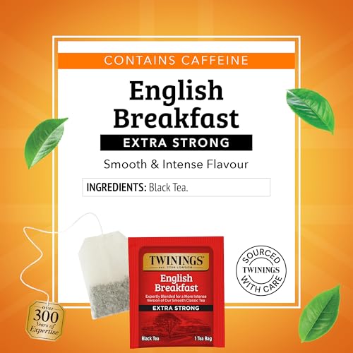 Twinings English Breakfast Extra Strong Black Tea - 20 Individually Wrapped Bags, Robust & Caffeinated