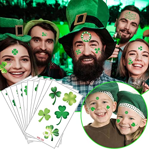 Furimuk St. Patrick's Day Temporary Tattoos Shamrock Waterproof 10 Sheets