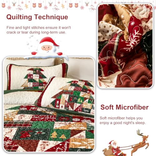 Dobuyly Patchwork Christmas Queen Quilt Set with Tree Farmhouse Design - Queen, Christmas Tree