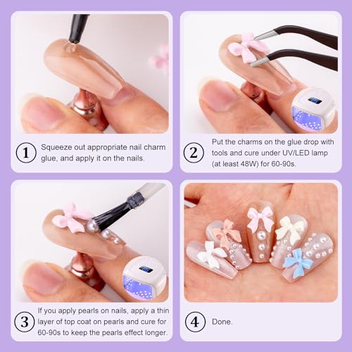 BELLEBOOST 3D Bow Nail Charms and Flatback Pearls Set with Tools