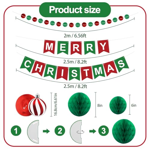 Christmas Party Decorations Banner Honeycomb Hanging Swirl - Holiday Festive Kit