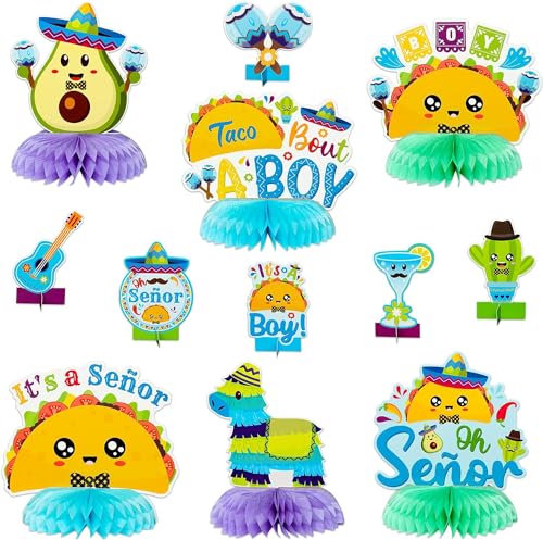Haooryx Gender Reveal Honeycomb Centerpieces - 12Pcs Taco Theme