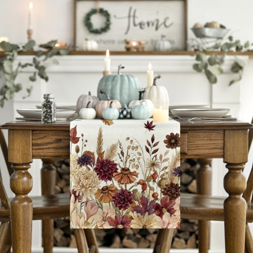 210 GSM Fall Table Runner 13x90 Inch Beige Polyester Home Decor