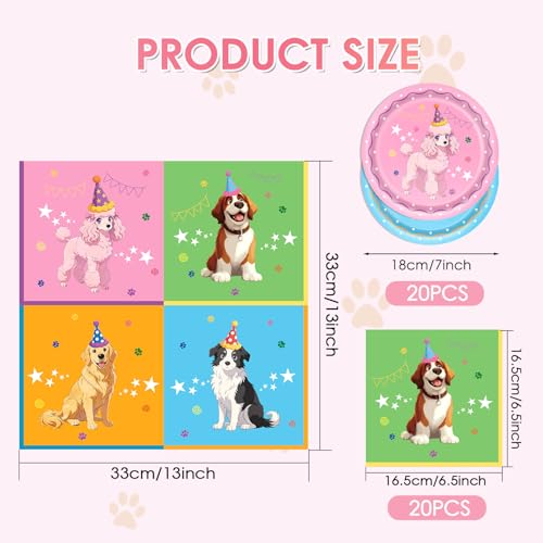 40pcs Dog Birthday Party Supplies Set - Plates & Napkins for 20 Guests