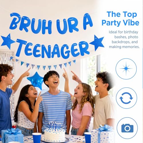 Blue Happy 13th Birthday Banner for Teens - Fun Decorations
