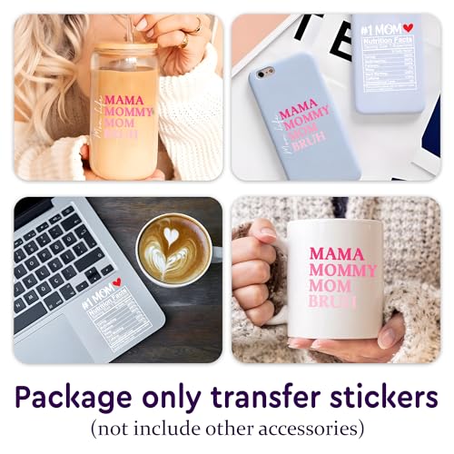 Mama Bruh UV DTF Cup Wrap Stickers - Waterproof Decals for 16 oz Glass Cups