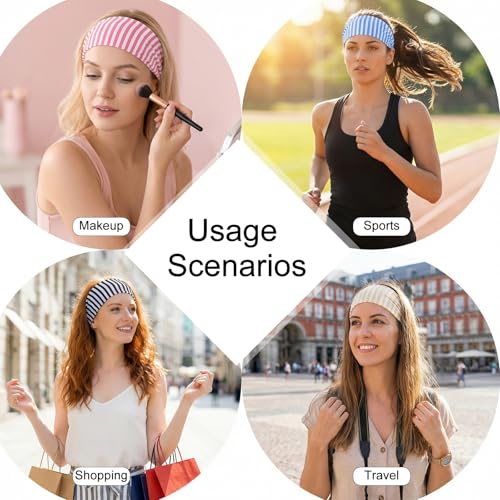 Mabor 4-Pack Striped Workout Headbands for Women Non-Slip Wide Hair Bands