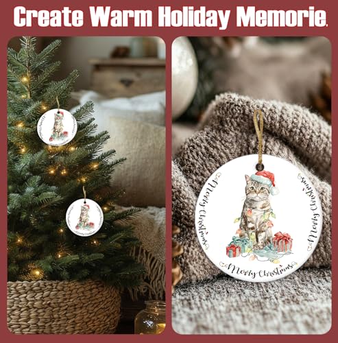 Ceramic Cat Christmas Ornament - Double-Sided Holiday Tree Decor