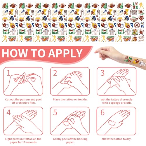 Football Temporary Tattoos Game Day Party Favors 8 Sheets