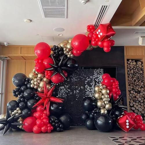 Red and Black Gold Balloon Garland Kit with Stars - 153 Pieces