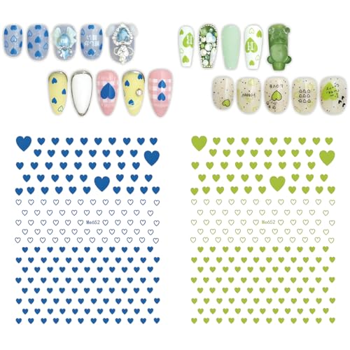 12 Sheets 3D Heart Nail Stickers - Self-Adhesive Valentines Nail Art Decals
