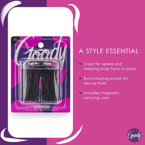 Goody SlideProof Black Bobby Pins with Magnetic Storage Box - 75 Count