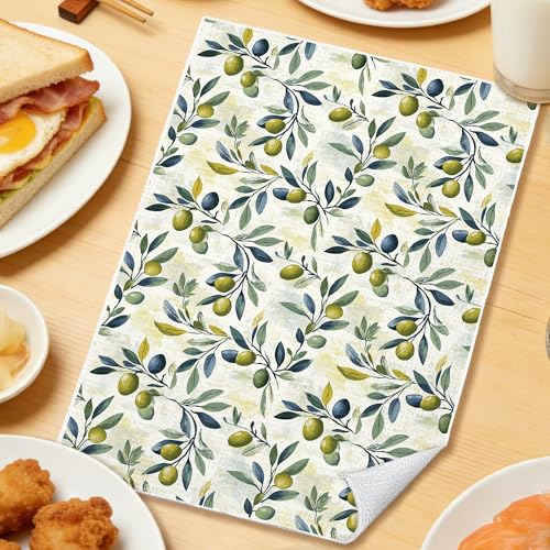 Mediterranean Olive Green Kitchen Towel 16x24 in - Plants Towel I Design