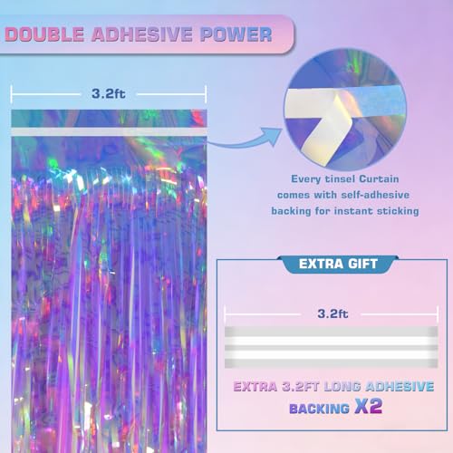 Melsan Iridescent Tinsel Backdrop Curtain - 2 Pack, 3.2ft x 8ft Foil Decor