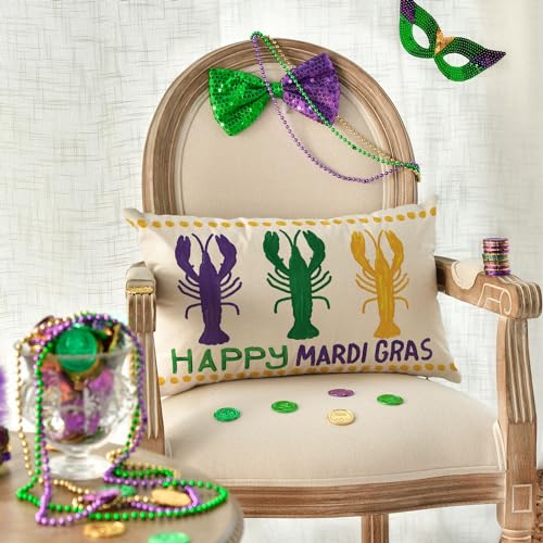 Mardi Gras Crawfish Throw Pillow Cover - 12x20 Inch Polyester Cushion