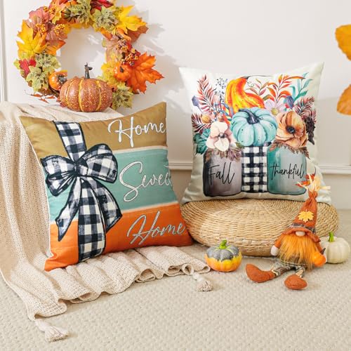 Artscope Fall Decorative Throw Pillow Covers, 18x18 Inch Blue Set of 4