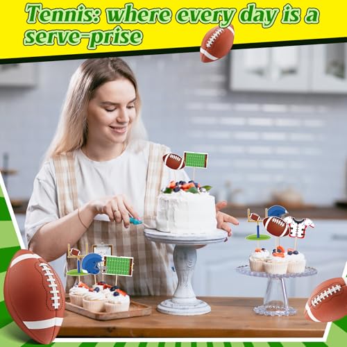 GlikCeil 60 Pcs Football Cupcake Toppers Sports Cake Decorations
