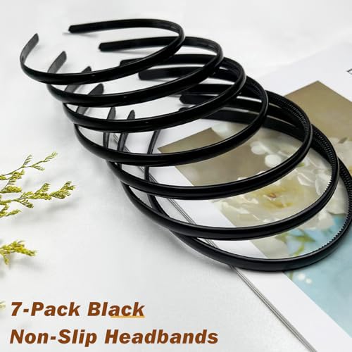 7 Pcs Plastic Headbands for Women Black Non-Slip Hair Bands with Teeth