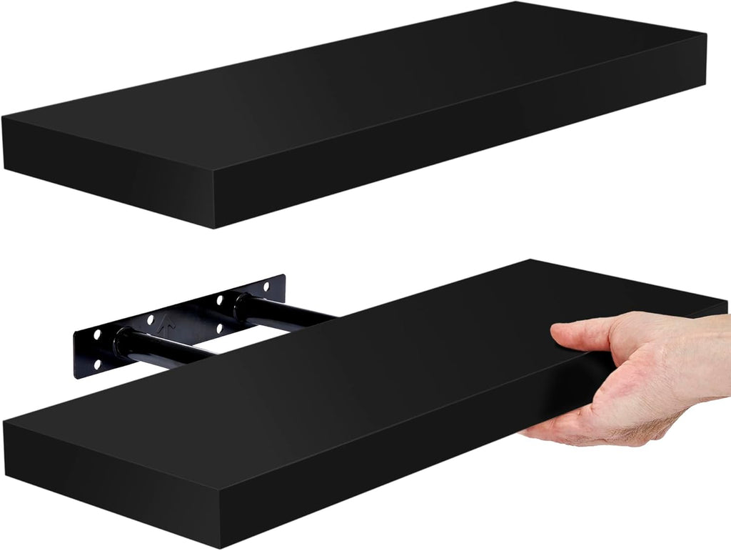 Sorbus Floating Shelves - 16-Inch Wall-Mounted Shelves for Kitchen, Bedroom & Bathroom | Black, 2 Pack