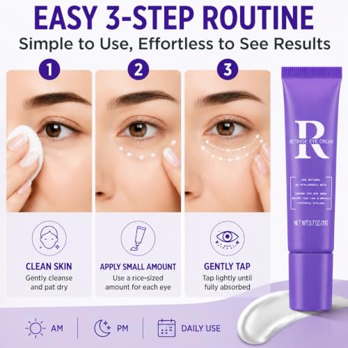 ROUXUN Retinol Eye Cream - Anti-Aging Moisturizing Eye Care with Hyaluronic Acid 0.7 oz