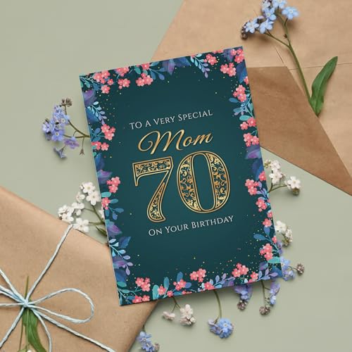 Elegant Mom 70th Birthday Card - Premium A5, Teal & Gold Design