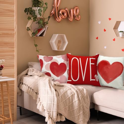 DIYDEC 4PCS Valentines Day Throw Pillow Covers, 18x18 Inch Red Heart Decor 1