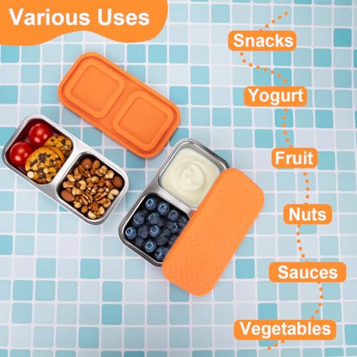 Stainless Steel Snack Containers with 2 Compartments - Leak-Proof Reusable Lunch Boxes
