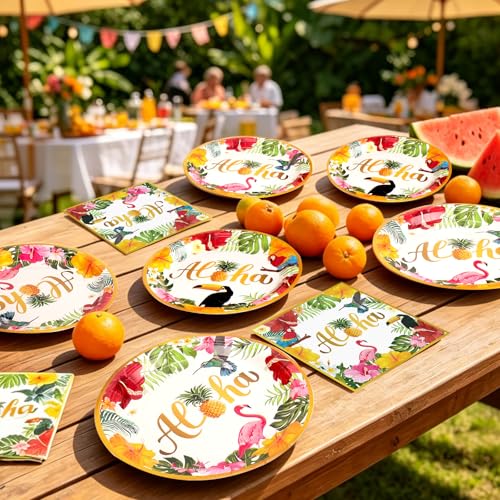 Hawaiian Luau Party Supplies Set - 72pcs Disposable Plates & Napkins