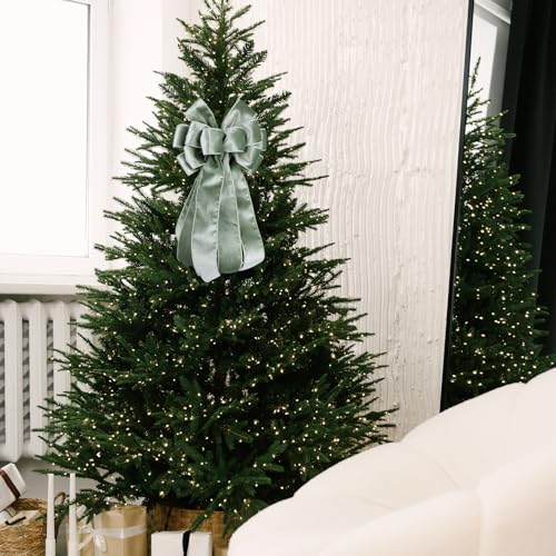 Sage Green Velvet Christmas Bow for Wreaths and Tree Decorations - 11.5x21 Inches