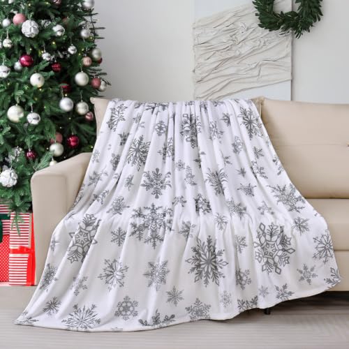 Christmas Snowflake Throw Blanket - 60x80 Inches Cozy Fuzzy Fleece for Holiday Winter